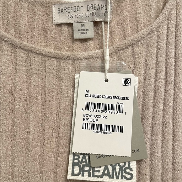 Barefoot Dreams CozyChic Ultra Lite Rib Square Neck Midi Dress - Bisque (M) - Picture 5 of 11